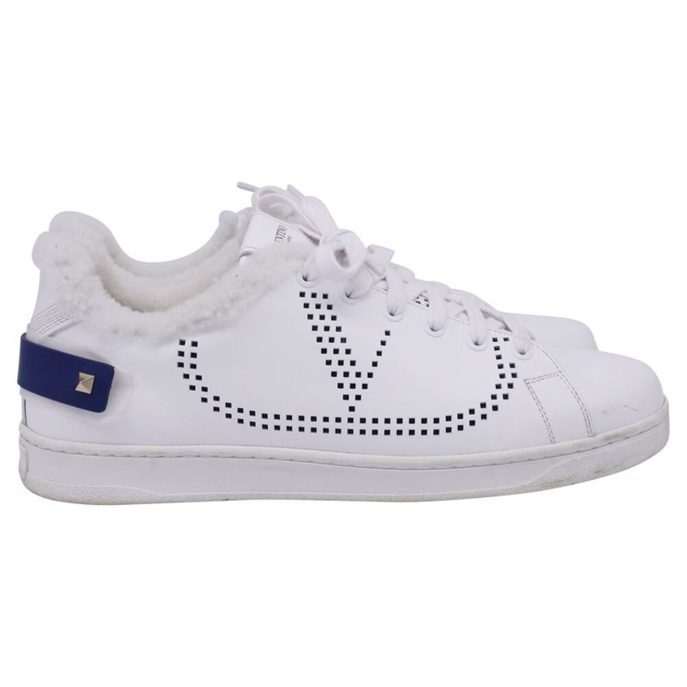 Valentino Garavani Backnet Perforated Shear-Lined Sneakers in White Leather
